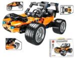 PITT Set cuburi constructii, masinuta off-road, 4 roti, usa mobila, portocaliu si negru