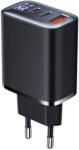 Xmart Бързо зарядно устройство с 2 x USB-C и 1 x USB-A изходи и Дигитален дисплей Xmart, 30W, Черно, 25040 (25040)