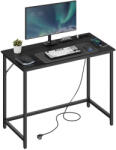 VASAGLE íróasztal, számítógép asztal, beépített elosztóval, LED fényekkel, ébenfekete (LWD141B82)