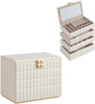 SONGMICS Ékszerdoboz tükörrel, 4 szintes, ANAH kollekció, felhőfehér, 28x17x20cm (JBC181W01)