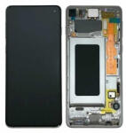 Samsung G973 Galaxy S10 előlap keret, lcd kijelző és érintőpanel, ezüst, fehér (TFT Incell)