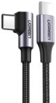 UGREEN Cablu de Date si Incarcare UGREEN US255 USB Type-C la USB Type-C Angled 90 PD/QC 60W / 3A 2m Gri