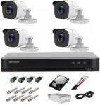 HiWatch Kit complet supraveghere 5 MP lite Hiwatch by Hikvision Turbo HD cu 4 camere Bullet IR 20m, alimentator, cabluri, mufe, HDD 1 Tb, vizualizare pe internet (45360-)