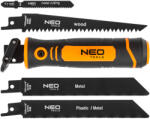 NEO TOOLS Kézifűrész szett univerzális befogóval, 4 db lappal, dekopír és orrfűrész lapokhoz (44-650) - szerszamparadicsom