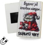  Nyomtatott dekorkarton - Morcos macska "Egyszer. . " hűtőmágnes - kosarbolt