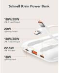 VEGER W1170 powerbank 10000mAh 2A 22.5W QC3.0 PD beépített Type-C és Lightning kábellel fehér - fehér
