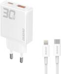 Dudao A30EUL hálózati töltő 1xUSB-A és 1xUSB-C csatlakozással és Type-C - Lightning kábellel 30W - fehér