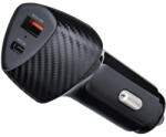 Forcell Szivartöltő fej, 1X Type-C, 1X USB, 38W, carbon mintás, fekete, Forcell
