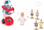 Smoby Set cărucior medical cu tensiometru Smoby cu sunete cu 12 accesorii păpuşă Baby Nurse şi 3 hăinuţe pentru păpuşă (SM24475-8)