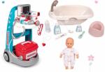 Smoby Set cărucior medical electronic Medical Smoby și cadă cu păpuşă şi accesorii (SM340202-3)