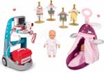 Smoby Set cărucior medical electronic Medical Smoby și cărucior de înfăşat cu pătuţ şi păpuşă cu hăinuțe (SM340202-2)