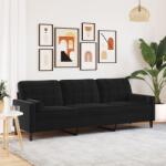 vidaXL 3 személyes fekete bársony kanapé díszpárnákkal 210 cm (3278244) - vidaxl