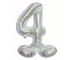Godan Holographic Silver, Ezüst 4-es szám fólia lufi talppal 72 cm MLG145731 (MLG145731)