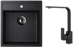 Ulgran U-406-308 Gránit Egymedencés Mosogatótálca és Gamma Nook Mosogató Csaptelep Szett - Szemcsés Fekete (U-406-308-BNK-bp)