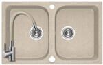Laveo SRC_420T+SAP4-F090KS - LAVEO Celia 80 kétmedencés gránit mosogató dugókiemelővel 760X480 bézs + ZEGOR csaptelep bézs (SRC_420T+SAP4-F090KS)