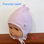  Vastag kötött megkötős, fülvédős sapka pamut béléssel - Rózsaszín ezüst egérke (38-40 cm fejkörfogat)