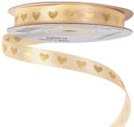 Valex Decor Arany szívecskés szatén szalag 10mm x 20m - Krém (SM10-14)