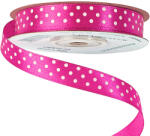 Valex Decor Fehér pöttyös szatén szalag 12mm x 20m - Sötét rózsaszín (DRW12-23)