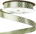 Valex Decor Fehér pöttyös szatén szalag 12mm x 20m - Vintage zöld (DRW12-61)