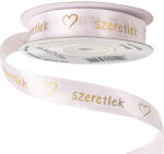 Valex Decor Szeretlek" arany feliratos, szívecskés szatén szalag 16mm x 20m - Fehér (HR16-04)