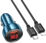 hoco. autós töltő USB A + Type C digitális kijelzővel + Type C - Lightning kábel PD QC3.0 3A 48W Z50 fém szürke