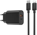 WIWU fali töltő Wi-U002 PD + QC 20W 1x USB 1x USB-C fekete + USB-C - Lightning kábel