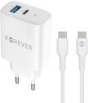Forever Forever TC-07-30AC PD QC töltő 1x USB-C 1x USB 30W fehér + USB-C - USB-C kábel 60W