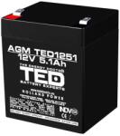 Ted electric Оловна батерия TED ELECTRIC AGM, 12V, 5Ah, 90/ 70/ 10 1mm, Терминал 2 (TED-12V-5AH) - zettabytex