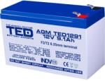 Ted electric Оловна батерия TED ELECTRIC, AGM, 12V, 9Ah , 151/ 65/ 94 mm, Терминал2 (TED-12V-9AH-AGM) - zettabytex