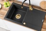 INVENA Tesalia, 1 kamrás gránit mosogató lefolyóval 760x440x160 mm és Glamour konyhai csaptelep rugalmas karral + arany automata szifon, INV-AZ-01-Z43-SET (INV-AZ-01-Z43-SET)