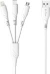 DeTech Кабел за зареждане DeTech DE-C40, 3 в 1, Micro USB, Lightning, Type-C, 1.0m, Бял - 40203 (40203)