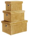 Bizzotto Set 3 cutii depozitare velur ocru Averill 24x17x14 cm, 29x23x16 cm, 36x26x18 cm (0219027)