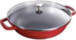 Staub Wok 30 cm, cu capac de sticlă, vișiniu, fontă, Staub (ST1312906)