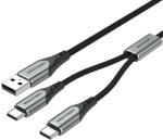 Vention USB-A/M -> 2*USB-C/M, 1m, (3A, 60W), kábel (CQOHF)