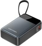 Vention 20000mAh Power Bank (USB-C + USB-C/USB-A) with Built-in USB-C Cable 65W Black LED Display Ty (FHYB0)