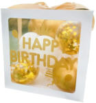 Flippy Cutie pentru Baloane, Flippy, Tematica Aniversare, Model Scris Happy Birthday, Baloane Aurii, Albe si Panglica Incluse, Contur Alb, Transparenta, 30x30 cm (teo-131304)
