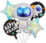 Flippy Set 5 baloane din folie metalizata, Model Astronaut, Adeziv si pai incluse, 78x45cm, Albastru deschis (teo-127302)