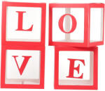 Flippy Set 4 Cutii pentru Baloane, Flippy, Model Scris Love, Tematica Iubire, Cuburi Decorative din Plastic, Accesorii pentru Petrecere, 30x30 cm, Transparente Contur Rosu (teo-131270)