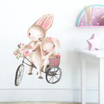 Impresi Autocolant pentru camera copilului Bunnies on a Bike - 60x30 cm Decoratiune camera copii