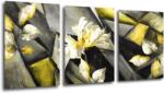 Impresi Tablou Grey and yellow abstract with flower - 150 x 70 cm (3-piese)