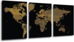 Impresi Tablou World map golden black - 150 x 70 cm (3-piese)