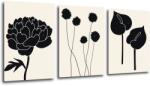 Impresi Tablou Black flowers on background - 150 x 70 cm (3-piese)