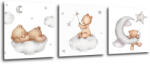 Impresi Obraz Set of three pictures with bears - 90 x 30 cm (3-piese) Decoratiune camera copii