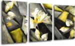 Impresi Tablou Grey and yellow abstract with flower - 120 x 60 cm (3-piese)