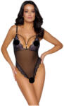 Cottelli Collection - hímzett, nyitott csipke body (fekete-lila) (26434481021) - pleasure4you
