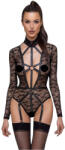 Cottelli Collection - áttetsző, dekoltált pántos body (fekete) (26432271021)