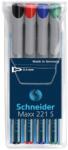 Schneider Universal non-permanent marker SCHNEIDER Maxx 221 S, varf 0.4mm, 4 culori/set - (N, R, A, V) (S-112594) - officeclass
