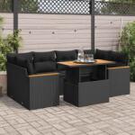 vidaXL 6 részes fekete polyrattan akácfa kerti ülőgarnitúra párnákkal (3327450)