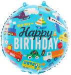 PartyPal Járművek, kék, Happy Birthday, fólia lufi, 18"/45cm
