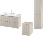 Cersanit Set dulap baie suspendat 2 sertare si lavoar inclus 100 cm, dulap baie suspendat si dulap baie tip coloana, culoare casmir mat, MDF, Cersanit Tirso (setTirsoC2)